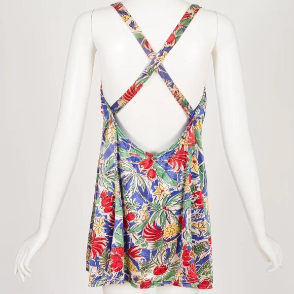 30s 40s Tropical Pineapple Print Satin Lastex Crossback Swim Dress Bathing Suit - Picture 3 of 7